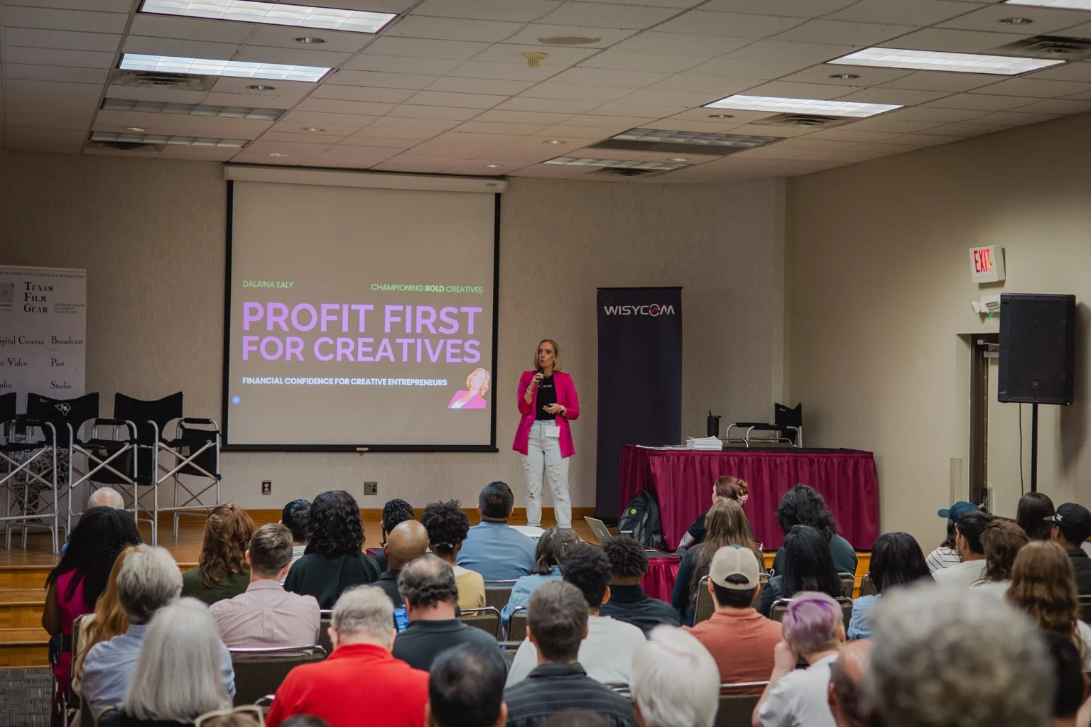 Dalaina speaking to a creative-industry audience